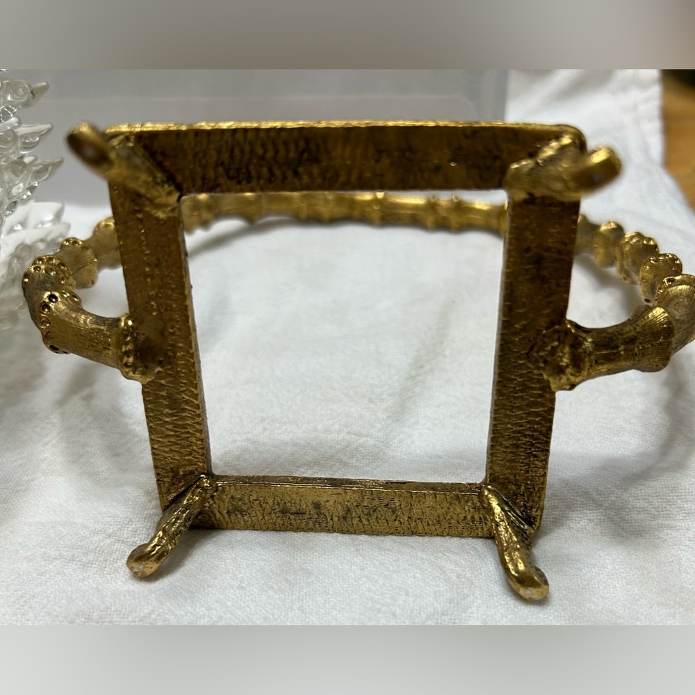 Vintage mid century Bamboo caddy with 5 diamond cut ruffle edged dishes. Mint!! - Picture 4 of 7